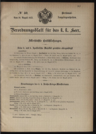 Kaiserlich-königliches Armee-Verordnungsblatt: Personal-Angelegenheiten 18770818 Seite: 1