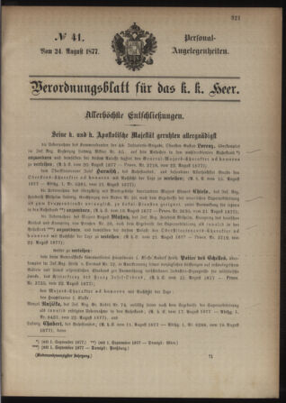 Kaiserlich-königliches Armee-Verordnungsblatt: Personal-Angelegenheiten 18770824 Seite: 1