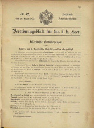 Kaiserlich-königliches Armee-Verordnungsblatt: Personal-Angelegenheiten 18770829 Seite: 1