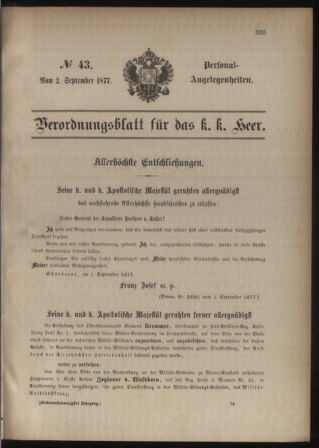 Kaiserlich-königliches Armee-Verordnungsblatt: Personal-Angelegenheiten 18770902 Seite: 1