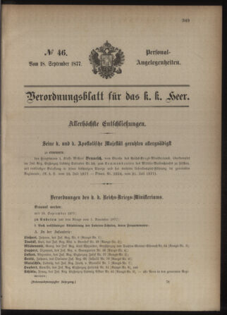 Kaiserlich-königliches Armee-Verordnungsblatt: Personal-Angelegenheiten 18770918 Seite: 1