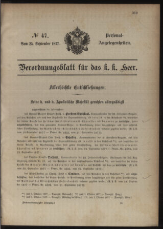 Kaiserlich-königliches Armee-Verordnungsblatt: Personal-Angelegenheiten 18770925 Seite: 1