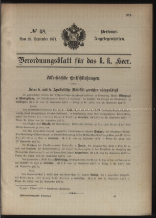 Kaiserlich-königliches Armee-Verordnungsblatt: Personal-Angelegenheiten 18770928 Seite: 1