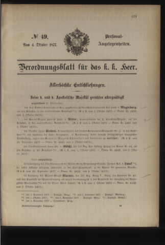 Kaiserlich-königliches Armee-Verordnungsblatt: Personal-Angelegenheiten 18771004 Seite: 1