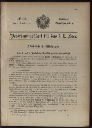 Kaiserlich-königliches Armee-Verordnungsblatt: Personal-Angelegenheiten 18771008 Seite: 1