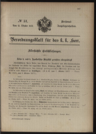 Kaiserlich-königliches Armee-Verordnungsblatt: Personal-Angelegenheiten 18771013 Seite: 1