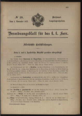 Kaiserlich-königliches Armee-Verordnungsblatt: Personal-Angelegenheiten 18771103 Seite: 1