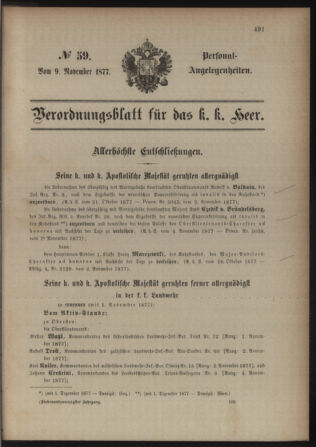 Kaiserlich-königliches Armee-Verordnungsblatt: Personal-Angelegenheiten 18771109 Seite: 1