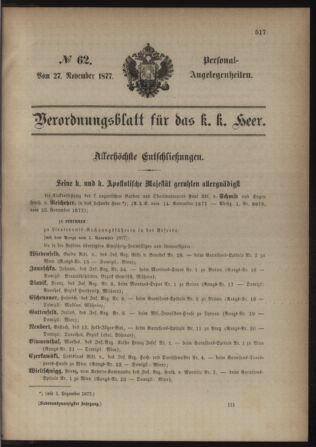 Kaiserlich-königliches Armee-Verordnungsblatt: Personal-Angelegenheiten 18771127 Seite: 1