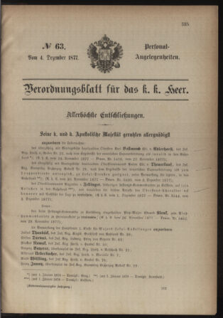 Kaiserlich-königliches Armee-Verordnungsblatt: Personal-Angelegenheiten 18771204 Seite: 1