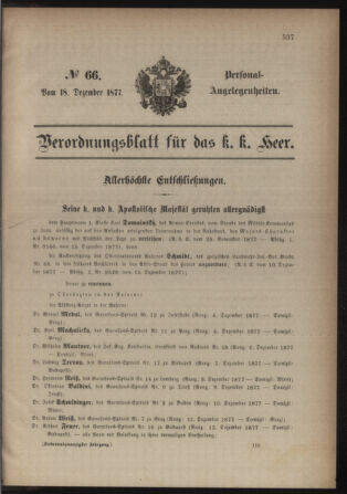 Kaiserlich-königliches Armee-Verordnungsblatt: Personal-Angelegenheiten 18771218 Seite: 1