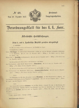 Kaiserlich-königliches Armee-Verordnungsblatt: Personal-Angelegenheiten 18771228 Seite: 1