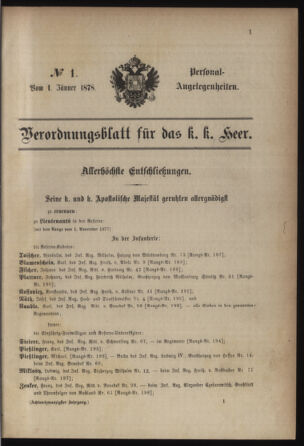 Kaiserlich-königliches Armee-Verordnungsblatt: Personal-Angelegenheiten 18780101 Seite: 1