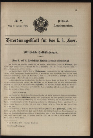 Kaiserlich-königliches Armee-Verordnungsblatt: Personal-Angelegenheiten 18780107 Seite: 1