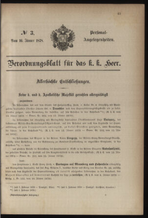 Kaiserlich-königliches Armee-Verordnungsblatt: Personal-Angelegenheiten 18780116 Seite: 1