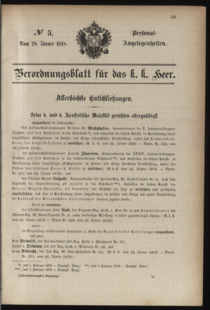 Kaiserlich-königliches Armee-Verordnungsblatt: Personal-Angelegenheiten 18780128 Seite: 1