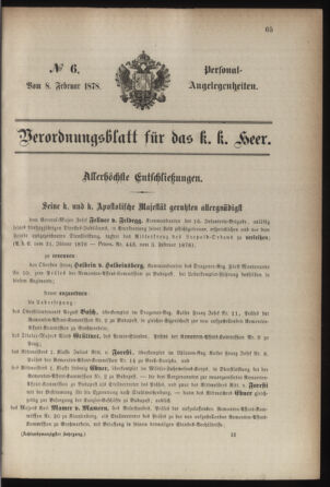 Kaiserlich-königliches Armee-Verordnungsblatt: Personal-Angelegenheiten 18780208 Seite: 1