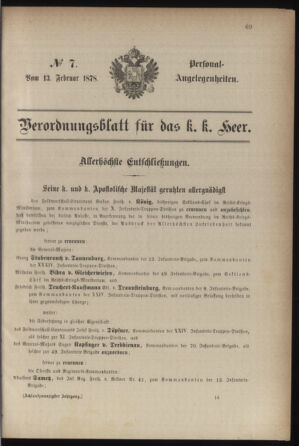 Kaiserlich-königliches Armee-Verordnungsblatt: Personal-Angelegenheiten 18780213 Seite: 1