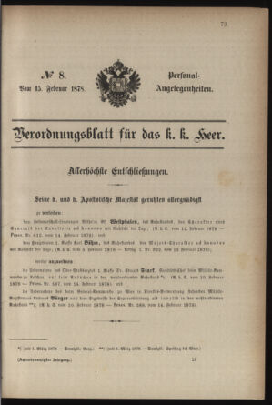 Kaiserlich-königliches Armee-Verordnungsblatt: Personal-Angelegenheiten 18780215 Seite: 1