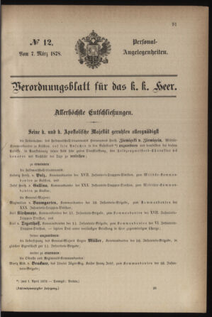 Kaiserlich-königliches Armee-Verordnungsblatt: Personal-Angelegenheiten 18780307 Seite: 1