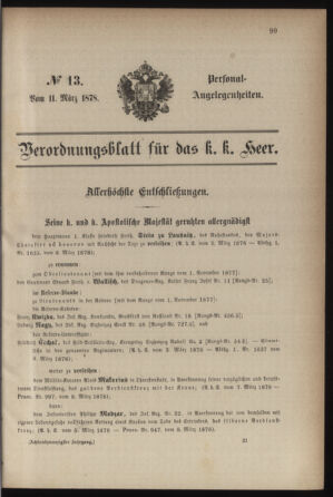 Kaiserlich-königliches Armee-Verordnungsblatt: Personal-Angelegenheiten 18780311 Seite: 1