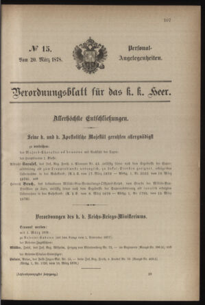 Kaiserlich-königliches Armee-Verordnungsblatt: Personal-Angelegenheiten 18780320 Seite: 1