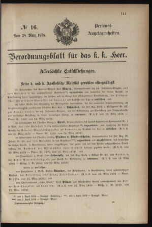 Kaiserlich-königliches Armee-Verordnungsblatt: Personal-Angelegenheiten 18780328 Seite: 1