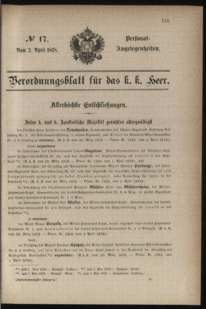 Kaiserlich-königliches Armee-Verordnungsblatt: Personal-Angelegenheiten 18780402 Seite: 1