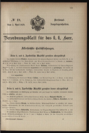 Kaiserlich-königliches Armee-Verordnungsblatt: Personal-Angelegenheiten 18780405 Seite: 1