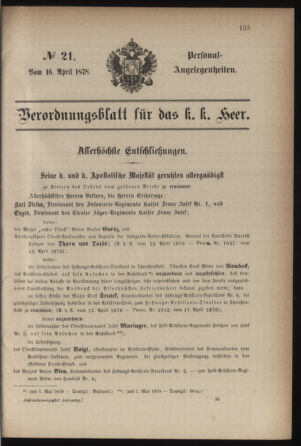 Kaiserlich-königliches Armee-Verordnungsblatt: Personal-Angelegenheiten 18780416 Seite: 1