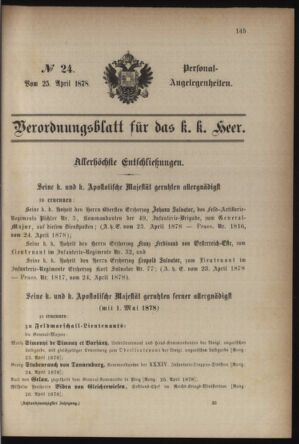 Kaiserlich-königliches Armee-Verordnungsblatt: Personal-Angelegenheiten 18780425 Seite: 1