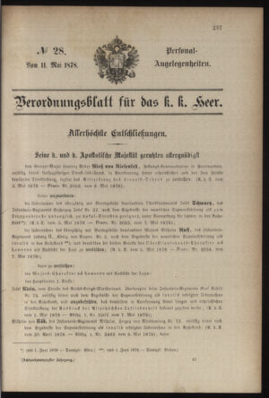 Kaiserlich-königliches Armee-Verordnungsblatt: Personal-Angelegenheiten 18780511 Seite: 1