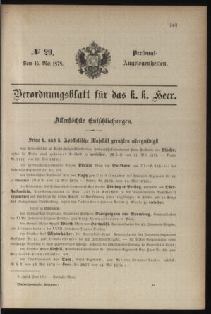 Kaiserlich-königliches Armee-Verordnungsblatt: Personal-Angelegenheiten 18780515 Seite: 1