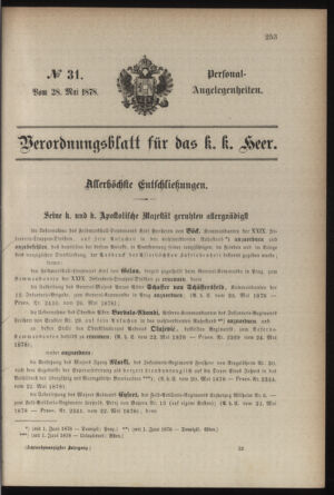 Kaiserlich-königliches Armee-Verordnungsblatt: Personal-Angelegenheiten 18780528 Seite: 1