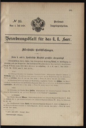 Kaiserlich-königliches Armee-Verordnungsblatt: Personal-Angelegenheiten 18780704 Seite: 1