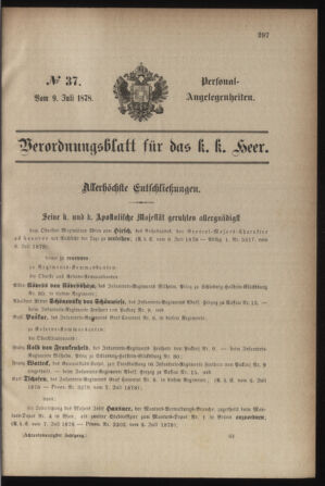 Kaiserlich-königliches Armee-Verordnungsblatt: Personal-Angelegenheiten 18780709 Seite: 1