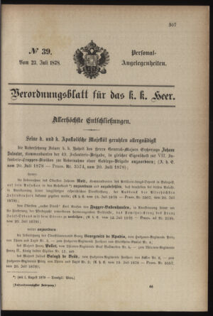 Kaiserlich-königliches Armee-Verordnungsblatt: Personal-Angelegenheiten 18780723 Seite: 1