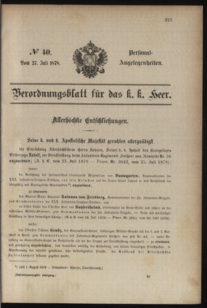 Kaiserlich-königliches Armee-Verordnungsblatt: Personal-Angelegenheiten 18780727 Seite: 1