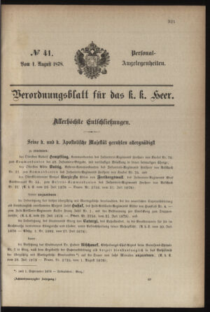 Kaiserlich-königliches Armee-Verordnungsblatt: Personal-Angelegenheiten 18780801 Seite: 1