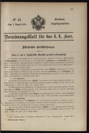 Kaiserlich-königliches Armee-Verordnungsblatt: Personal-Angelegenheiten 18780807 Seite: 1