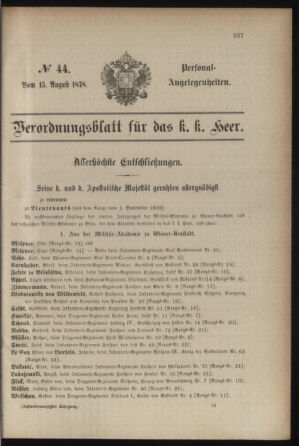 Kaiserlich-königliches Armee-Verordnungsblatt: Personal-Angelegenheiten 18780815 Seite: 1