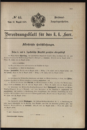 Kaiserlich-königliches Armee-Verordnungsblatt: Personal-Angelegenheiten 18780817 Seite: 1