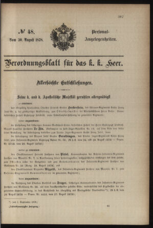 Kaiserlich-königliches Armee-Verordnungsblatt: Personal-Angelegenheiten 18780830 Seite: 1