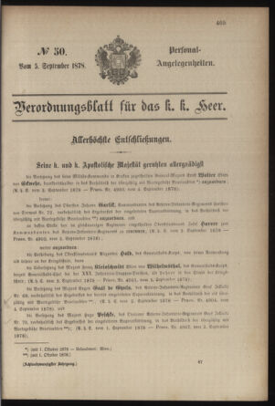 Kaiserlich-königliches Armee-Verordnungsblatt: Personal-Angelegenheiten 18780905 Seite: 1