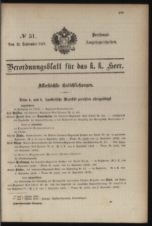 Kaiserlich-königliches Armee-Verordnungsblatt: Personal-Angelegenheiten 18780913 Seite: 1