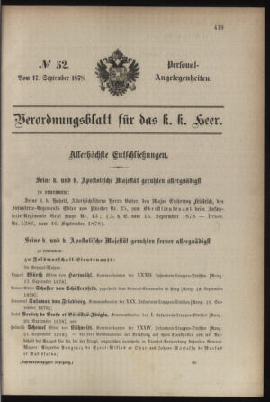 Kaiserlich-königliches Armee-Verordnungsblatt: Personal-Angelegenheiten 18780917 Seite: 1