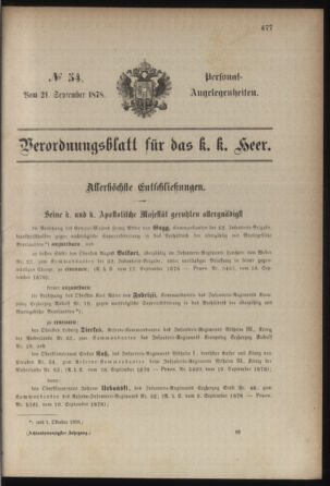 Kaiserlich-königliches Armee-Verordnungsblatt: Personal-Angelegenheiten 18780921 Seite: 1