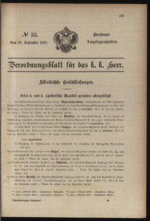 Kaiserlich-königliches Armee-Verordnungsblatt: Personal-Angelegenheiten 18780928 Seite: 1