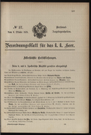 Kaiserlich-königliches Armee-Verordnungsblatt: Personal-Angelegenheiten 18781009 Seite: 1