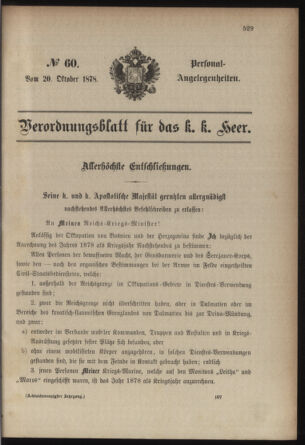 Kaiserlich-königliches Armee-Verordnungsblatt: Personal-Angelegenheiten 18781020 Seite: 1